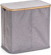 Dubbele grijze wasmand van stof 53 x 33 x 50 cm - Huishouding/huishouden - Schoonmaakartikelen - Was sorteren/verzamen - Wasgoedmanden/wasmanden - Dubbele wasmanden