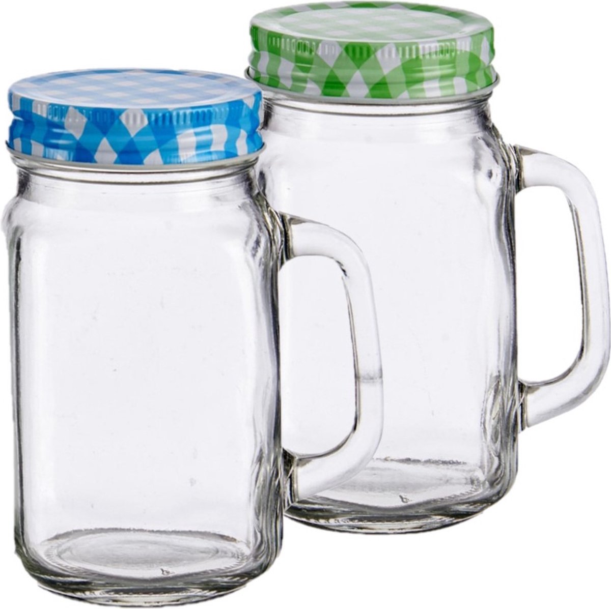 Goedkoopste Set van 8x stuks glazen Mason Jar drinkbekers/drinkpotjes met gekleurde dop 430 ml - anti-lek drinkglazen