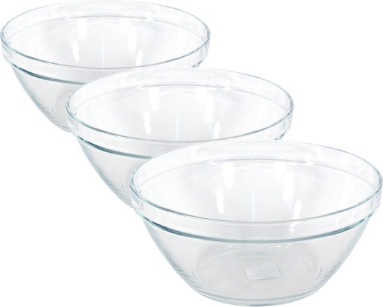 3x Glazen chipsschalen/keukenschalen Pompei 20 cm/2 liter - Schalen/kommen/mengkommen van glas - Merkloos