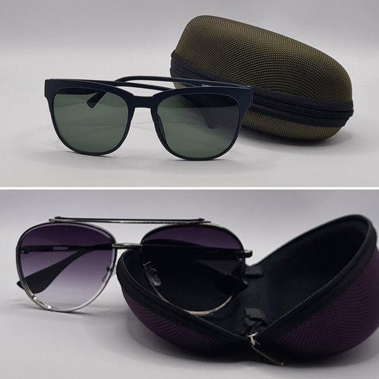 2 felgekleurde brillenkokers van hoge kwaliteit + 2 doekjes / paars, donkergroen / brillendoos of zonnebril / cadeau / boîte de rangement / Zonnebril Koker / Aland optiek - Aland optiek