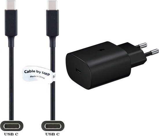 Snellader + 0,4m USB C kabel (3.1). 25W Fast Charger lader. PD oplader adapter geschikt voor o.a. Samsung Galaxy A53, A53 5G, F23, A3 (A320) uit 2017, A5 (A520) uit 2017, A52, A6s, A70, A70s, A71, A72, A8 telefoon (A530) uit 2018