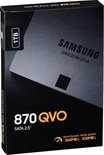 Doos van Samsung SSD 870 QVO 1TB, SATA 2.5". Met lees-/schrijfsnelheden van 560MB/s en 530MB/s.