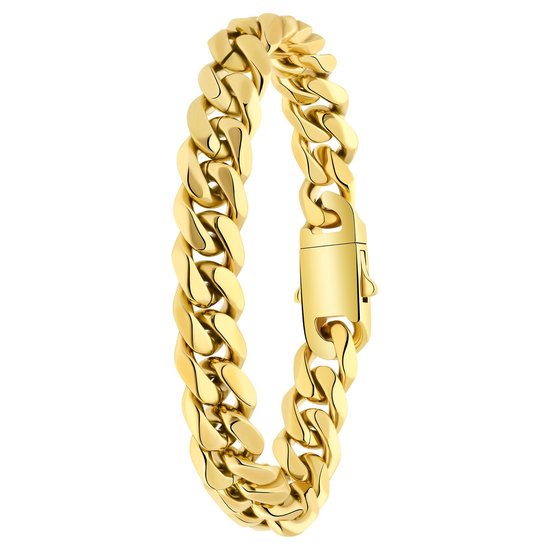 Lucardi Heren Gerecycled stalen goldplated armband met gourmet - Armband - Staal - Goudkleurig