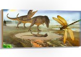 Hout - Dinosaurussen bij Water in de Prehistorie - 100x50 cm - 9 mm dik - Foto op Hout (Met Ophangsysteem)