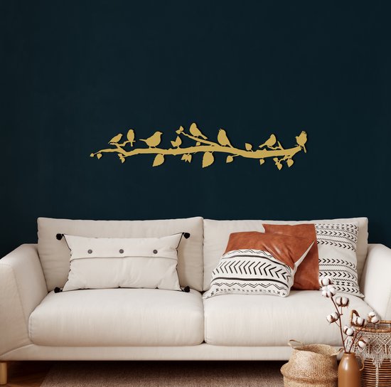 Wanddecoratie | Vogels / Birds | Metal - Wall Art | Muurdecoratie | Woonkamer | Buiten Decor |Gouden| 100x22cm