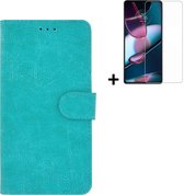 Motorola Moto G73 Hoesje - Bookcase - Moto G73 Hoesje - Pu Leder Wallet Book Case Turquoise Cover + Screenprotector