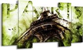 GroepArt - Schilderij - Eiffeltoren - Groen, Bruin - 120x65 5Luik - Foto Op Canvas - GroepArt 6000+ Schilderijen 0p Canvas Art Collectie - Wanddecoratie