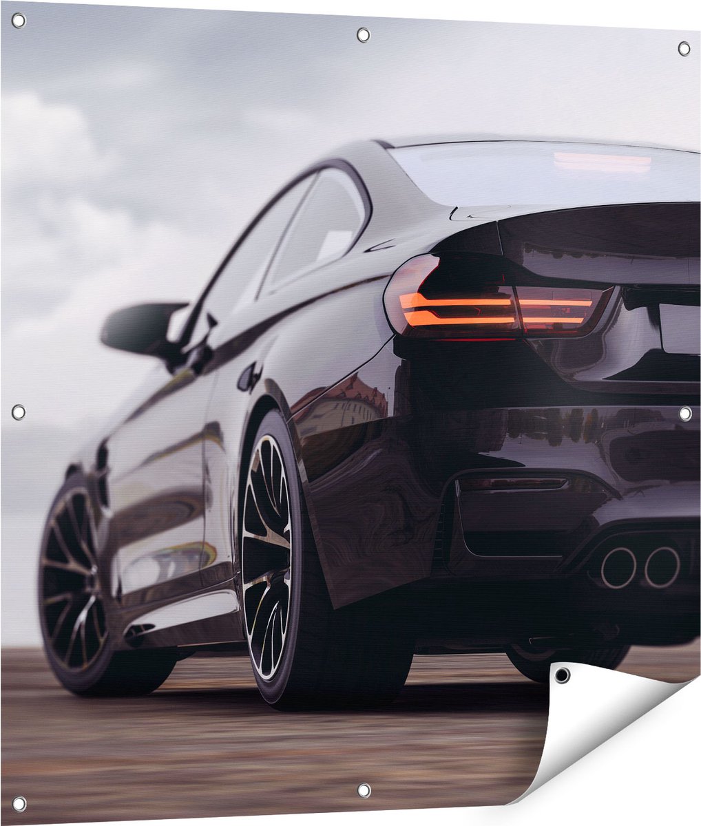 Gards Tuinposter Zwarte Sportwagen Auto van Achter - 90x90 cm - Tuindoek - Tuindecoratie - Wanddecoratie buiten - Tuinschilderij Multikleur