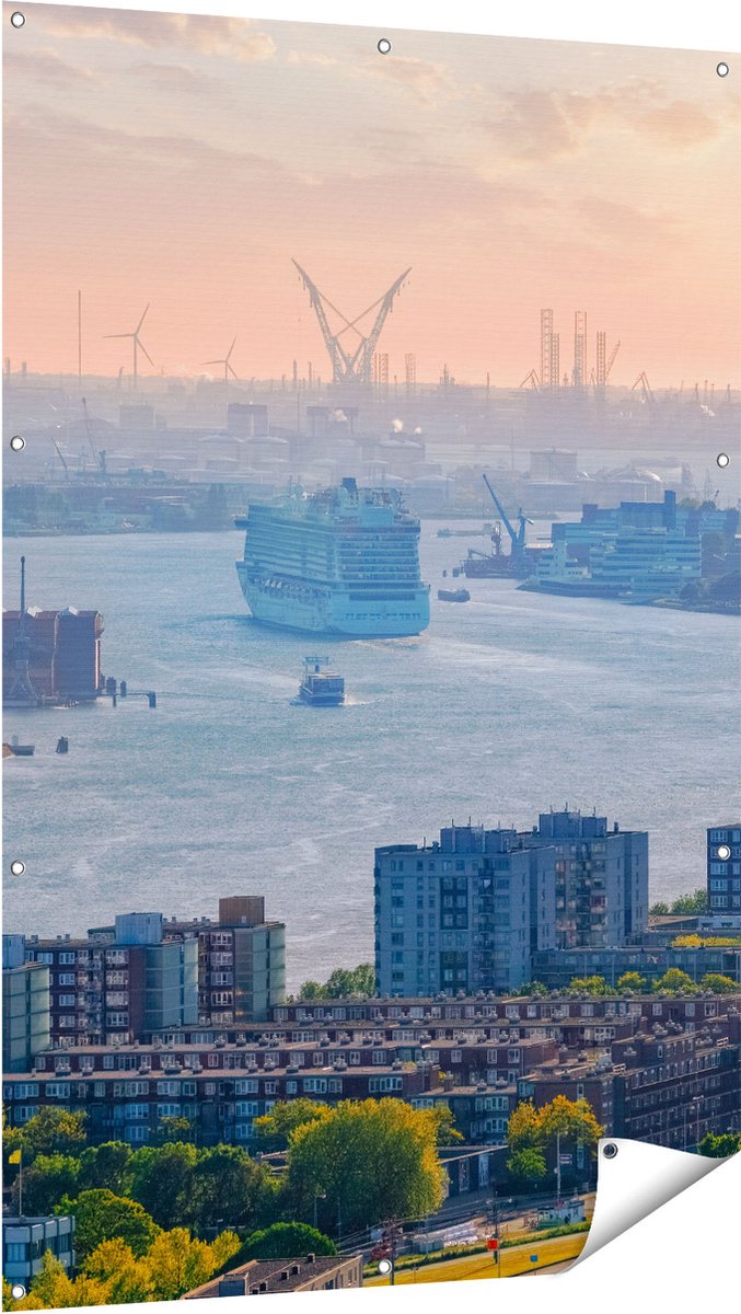 Gards Tuinposter Rotterdamse Haven bij het Water - 100x150 cm - Tuindoek - Tuindecoratie - Wanddecoratie buiten - Tuinschilderij Multikleur