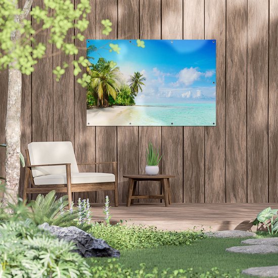 Gars Affiche de jardin Plage Tropicale à la Mer Bleu Clair - 120x80 cm - Toile jardin - Décoration de jardin - Décoration murale extérieur - Tableau jardin