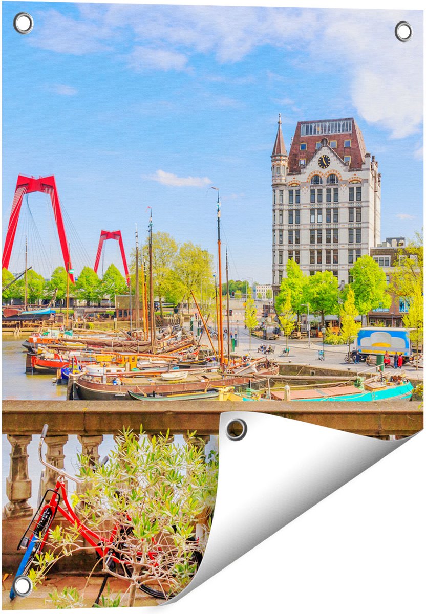 Gards Tuinposter Kleurrijke Oude Haven in Rotterdam - 40x50 cm - Tuindoek - Tuindecoratie - Wanddecoratie buiten - Tuinschilderij Multikleur