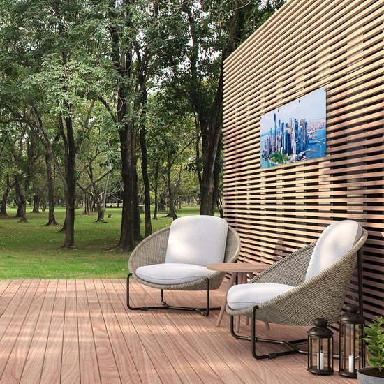 Gards Tuinposter New York Als een Eiland vanuit de Lucht - 120x40 cm - Tuindoek - Tuindecoratie - Wanddecoratie buiten - Tuinschilderij