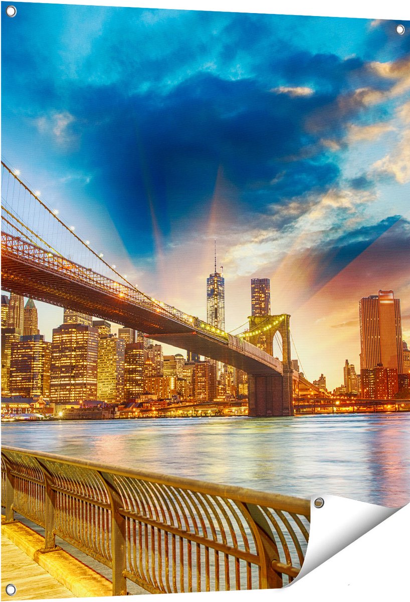 Gards Tuinposter New York Brooklyn Brug - 80x100 cm - Tuindoek - Tuindecoratie - Wanddecoratie buiten - Tuinschilderij Multikleur