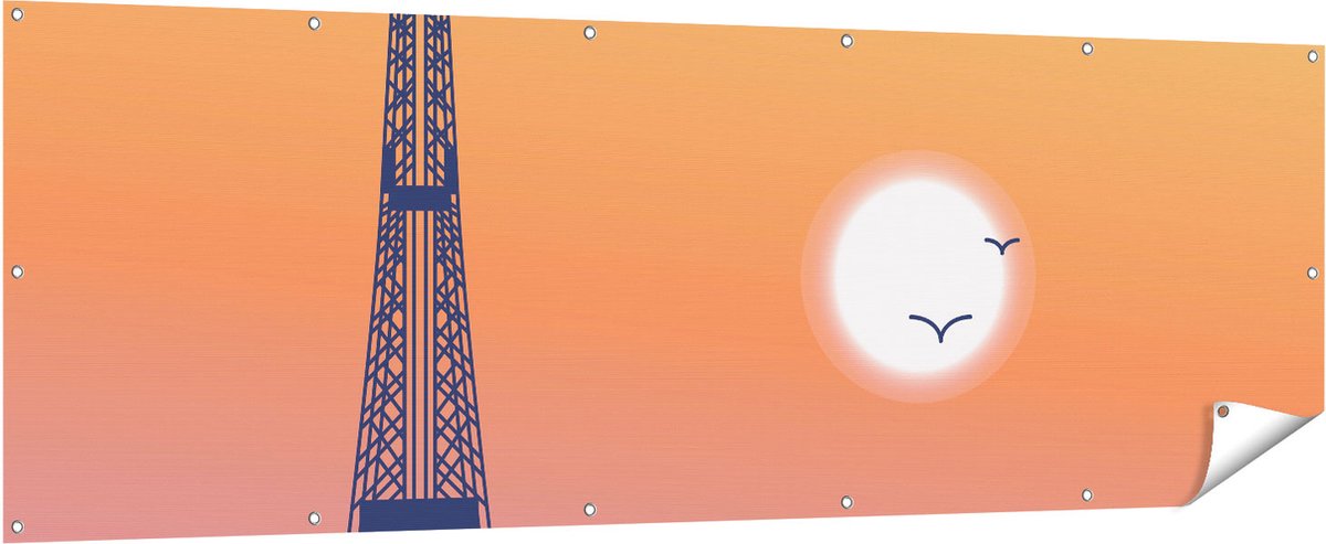 Gards Tuinposter Illustratie van de Eiffeltoren in Parijs - 210x70 cm - Tuindoek - Tuindecoratie - Wanddecoratie buiten - Tuinschilderij Multikleur