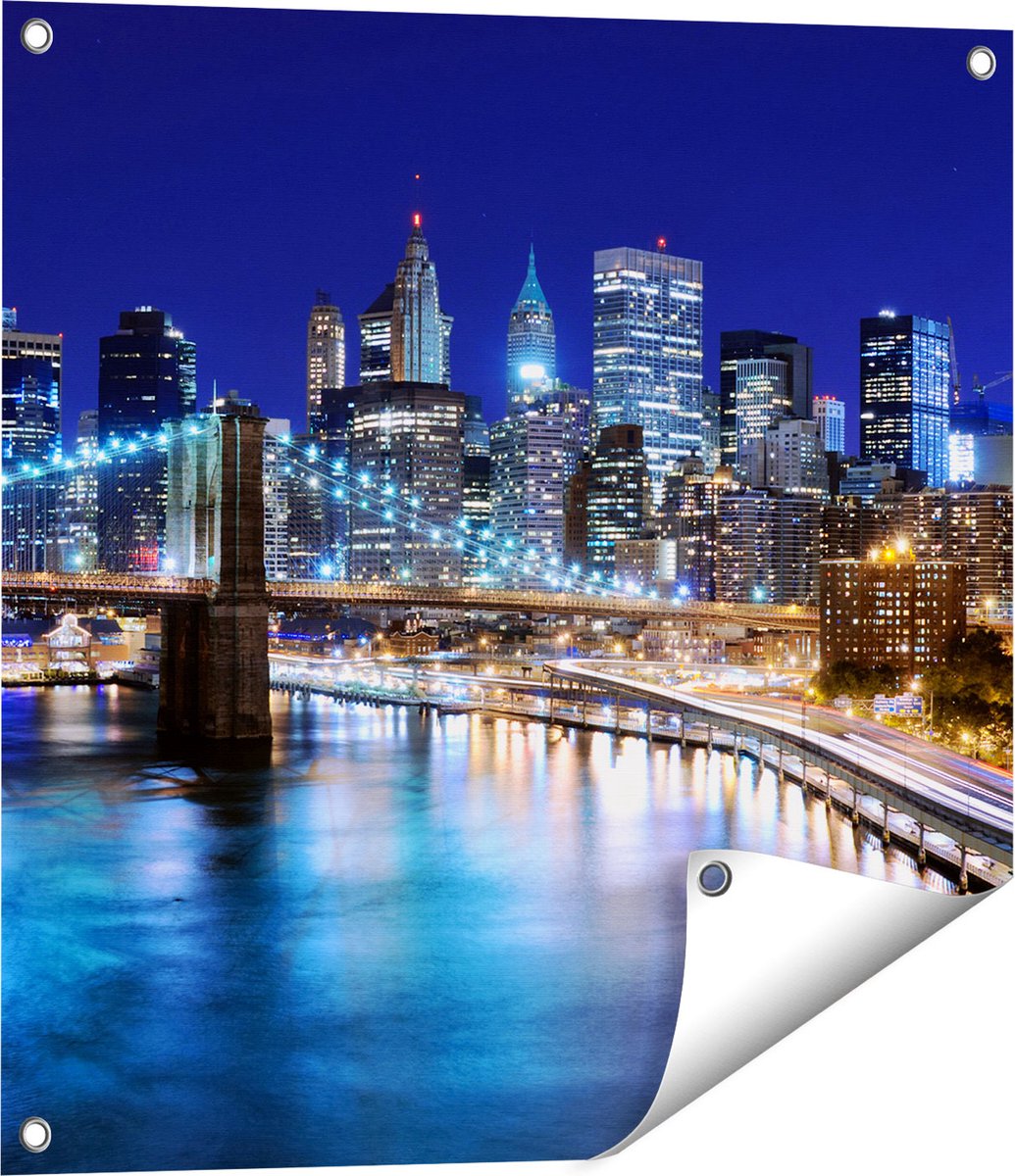 Gards Tuinposter Skyline New York in het Centrum - 60x60 cm - Tuindoek - Tuindecoratie - Wanddecoratie buiten - Tuinschilderij Multikleur