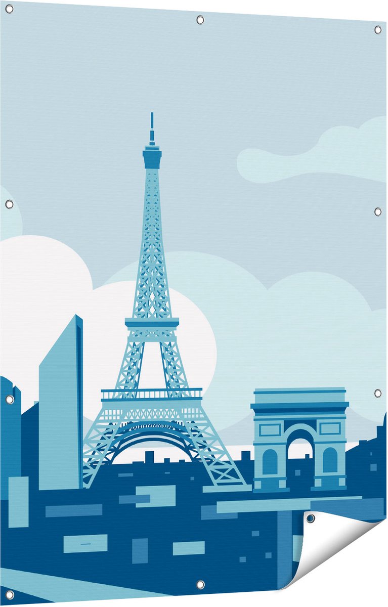 Gards Tuinposter Skyline van Parijs - Abstract - 90x120 cm - Tuindoek - Tuindecoratie - Wanddecoratie buiten - Tuinschilderij Multikleur
