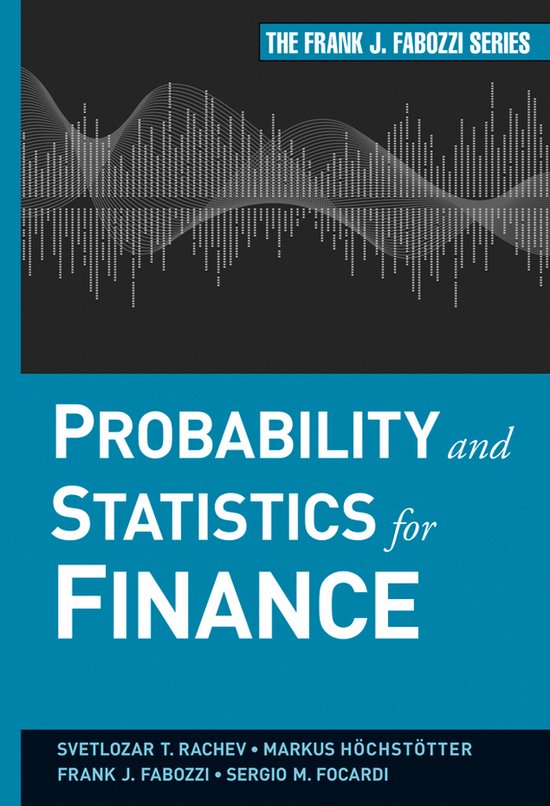 Couverture du livre "Probability and Statistics for Finance" avec une représentation graphique d'une longueur d'onde au-dessus du titre. Le texte indique 'THE FRANK J. FABOZZI SERIES', 'PROBABILITY and STATISTICS for FINANCE', et les noms des auteurs.