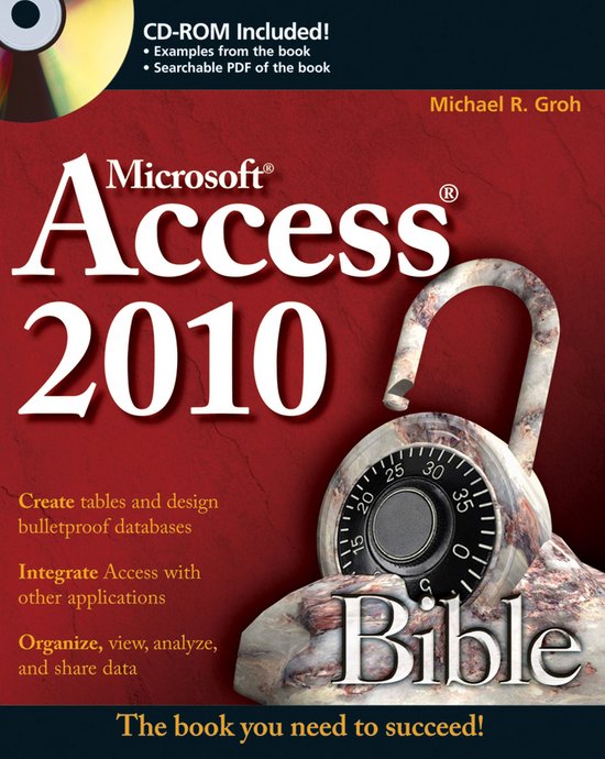 Cover van Microsoft Access 2010 Bible met een hangslot op een steen en een meegeleverde CD-ROM.