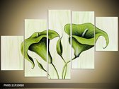 Schilderij -  Modern - Groen - 150x70cm 5Luik - GroepArt - Handgeschilderd Schilderij - Canvas Schilderij - Wanddecoratie - Woonkamer - Slaapkamer - Geschilderd Door Onze Kunstenaars 2000+Collectie Maatwerk Mogelijk