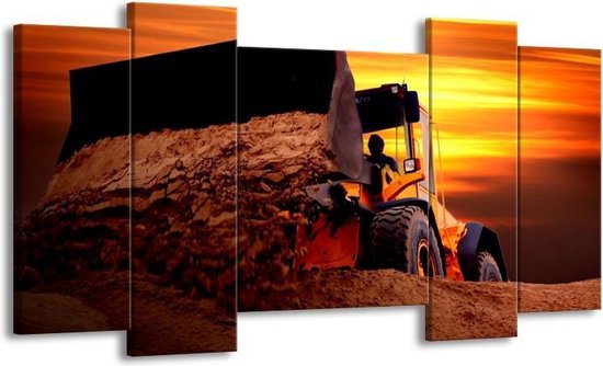 GroepArt - Schilderij - Tractor - Bruin, Geel, Oranje - 120x65 5Luik - Foto Op Canvas - GroepArt 6000+ Schilderijen 0p Canvas Art Collectie - Wanddecoratie