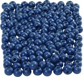 Houten kralen, d 5 mm, gatgrootte 1,5 mm, blauw, 6 gr/ 1 doos