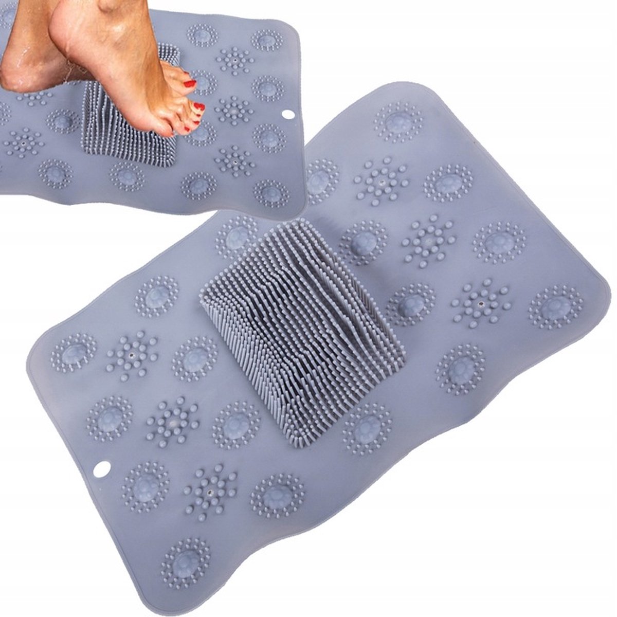 Voetmassagemat Rechthoek – Antislip douchemat voor voetenreiniging en massage – Grijs – 41 x 32 cm