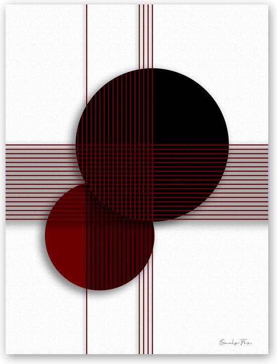 Dibond - Reproduktie / Kunstwerk / Kunst / Abstract / - Wit / zwart / rood - 80 x 120 cm.