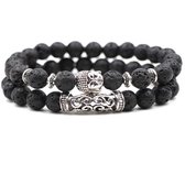 Natuursteen Boeddha Armbanden - Boeddha Kralen Armband - Zwart - Armband voor Dames en Heren - Unisex - Sieraden - Geschenk