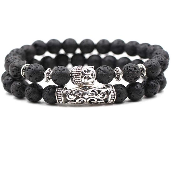 Natuursteen Boeddha Armbanden - Boeddha Kralen Armband - Zwart - Armband voor Dames en Heren - Unisex - Sieraden - Geschenk