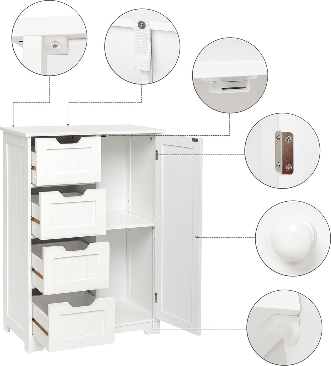 Modulo Badkamermeubel Met Wastafel | 100 Cm Eiken Kader Front Keramiek 2 Hoge Lades Onder Elkaar 116543