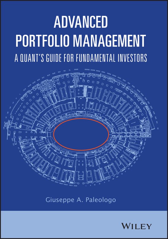 Boekomslag met de titel 'ADVANCED PORTFOLIO MANAGEMENT: A QUANT'S GUIDE FOR FUNDAMENTAL INVESTORS' op een blauwe achtergrond met een schematische tekening.