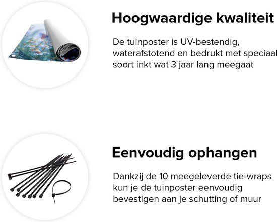 Gards Poster de jardin Fleurs de camomille Witte avec un papillon - 90x120 cm - Toile de jardin - Décoration de jardin - Décoration murale extérieur - Tableau de jardin