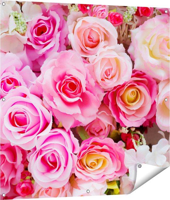 Gards Tuinposter Roze Rozen Achtergrond - Bloemen - 100x100 cm - Tuindoek - Tuindecoratie - Wanddecoratie buiten - Tuinschilderij