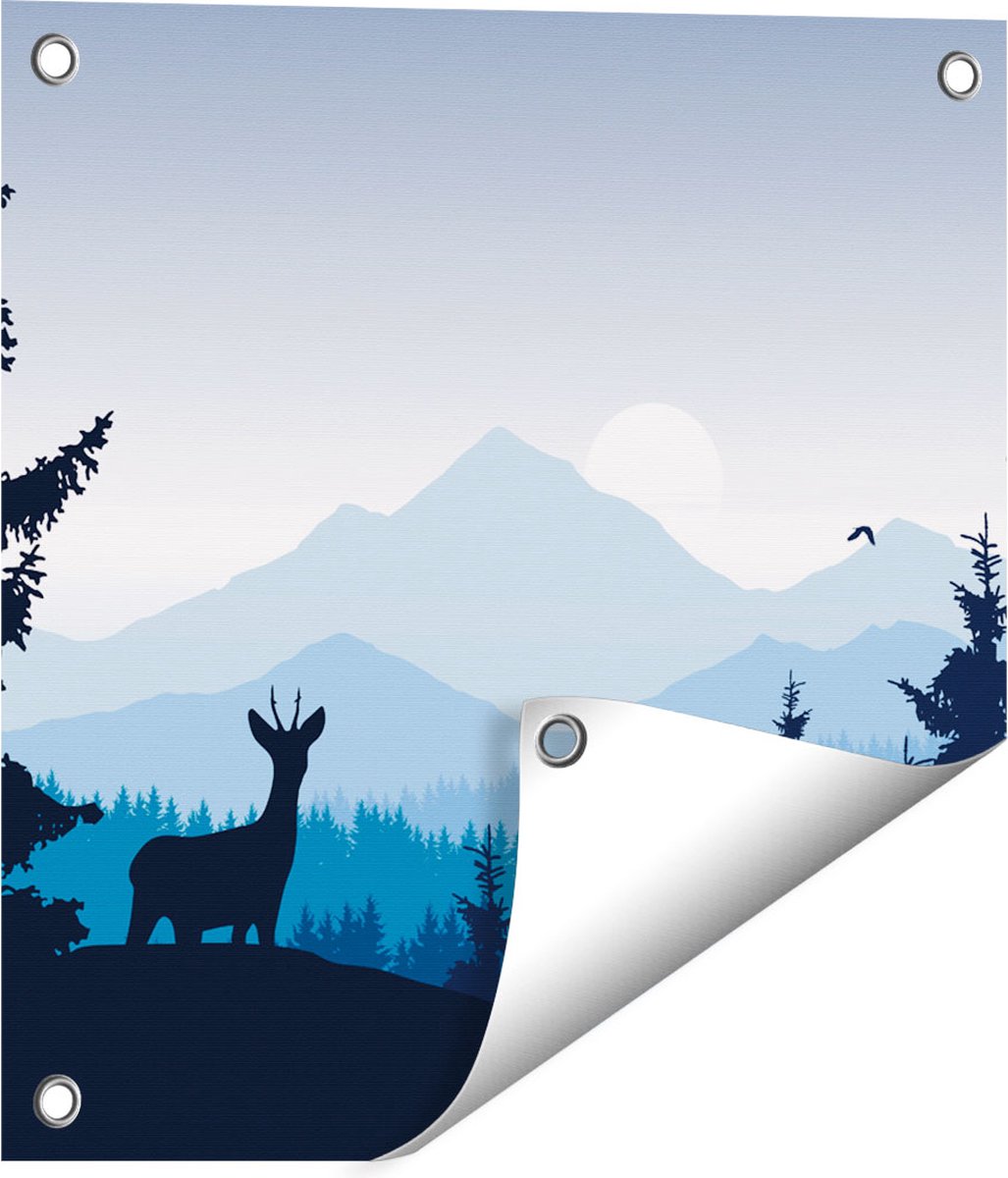 Gards Tuinposter Hert in het Bos - Silhouet - 40x40 cm - Tuindoek - Tuindecoratie - Wanddecoratie buiten - Tuinschilderij Multikleur