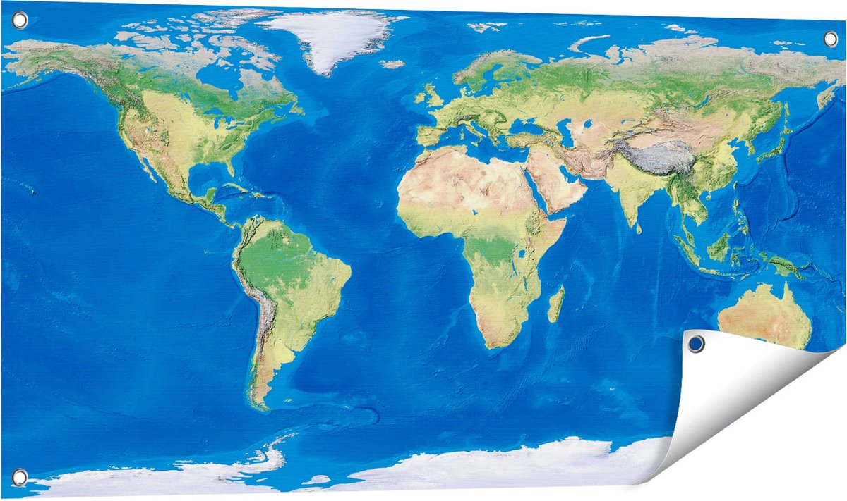 Gards Tuinposter Wereldkaart - 100x50 cm - Tuindoek - Tuindecoratie - Wanddecoratie buiten - Tuinschilderij Multikleur