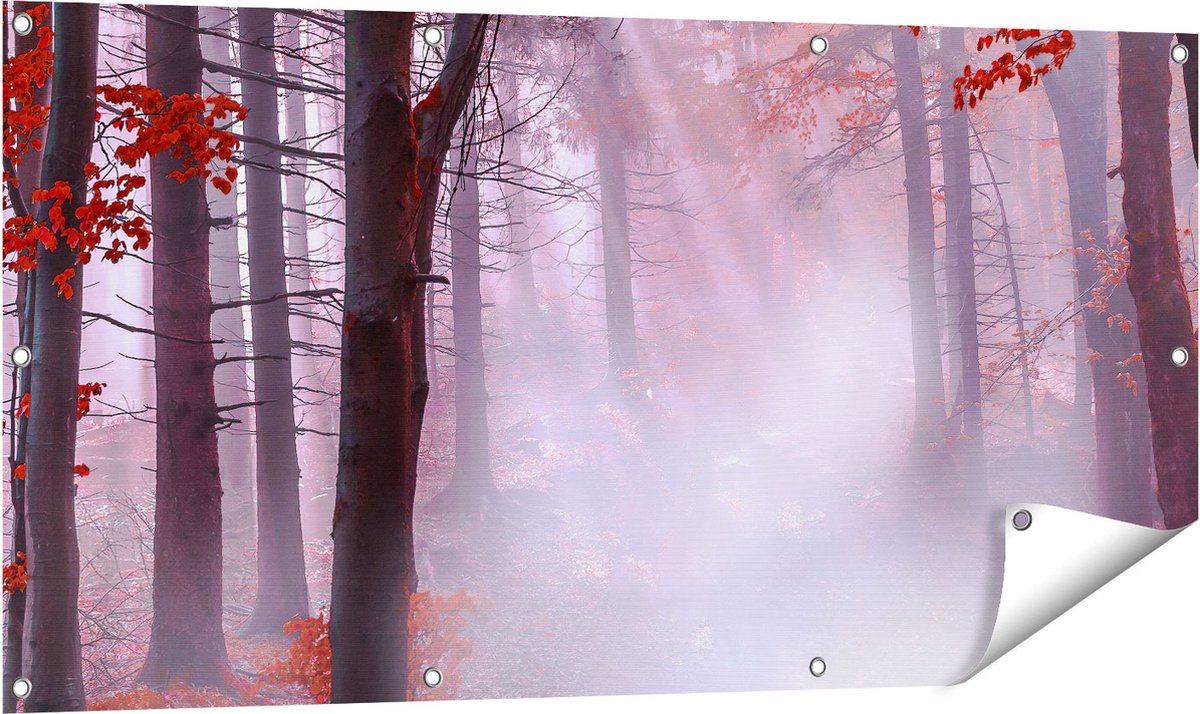 Gards Tuinposter Rood Bos met Bomen - 120x60 cm - Tuindoek - Tuindecoratie - Wanddecoratie buiten - Tuinschilderij Multikleur