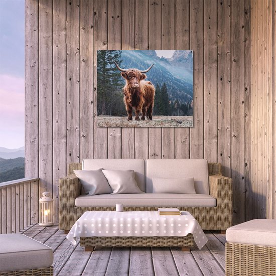 Gards Garden Poster Vache Highlander écossaise dans les Montagnes - 100x80 cm - Toile de jardin - Décoration de jardin - Décoration murale extérieure - Peinture de jardin