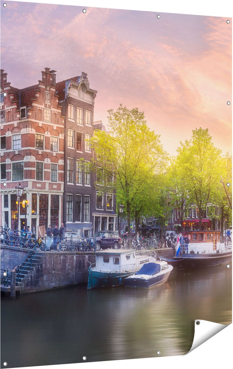 Gards Tuinposter Amsterdamse Grachten - 120x160 cm - Tuindoek - Tuindecoratie - Wanddecoratie buiten - Tuinschilderij Multikleur