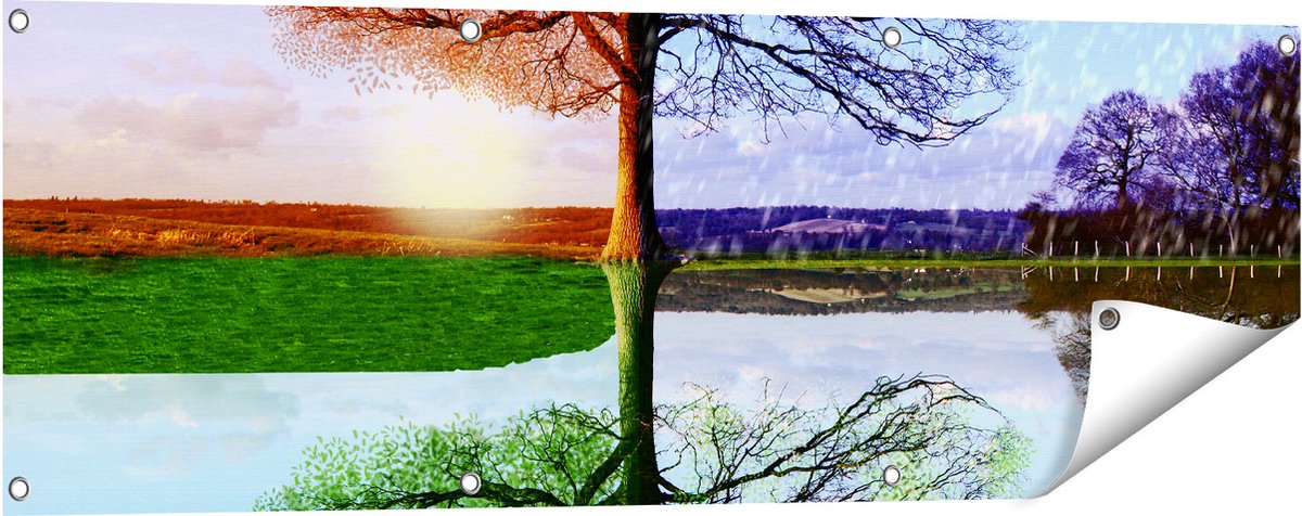 Gards Tuinposter Vier Seizoenen Boom - 120x40 cm - Tuindoek - Tuindecoratie - Wanddecoratie buiten - Tuinschilderij Multikleur