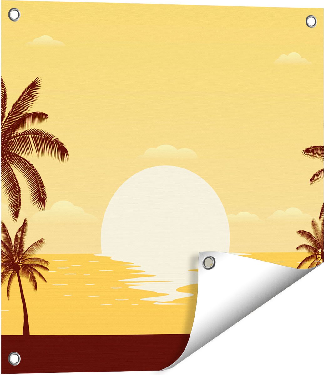 Gards Tuinposter Zonsondergang met Palmbomen - Abstract - 50x50 cm - Tuindoek - Tuindecoratie - Wanddecoratie buiten - Tuinschilderij Multikleur