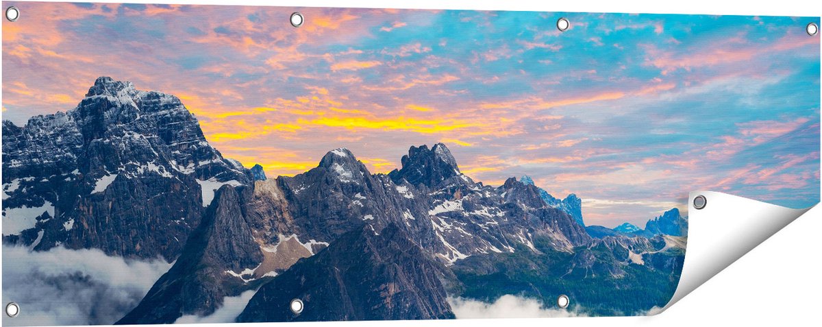 Gards Tuinposter Bergen Landschap met Wolken in Itali� - 120x40 cm - Tuindoek - Tuindecoratie - Wanddecoratie buiten - Tuinschilderij Multikleur