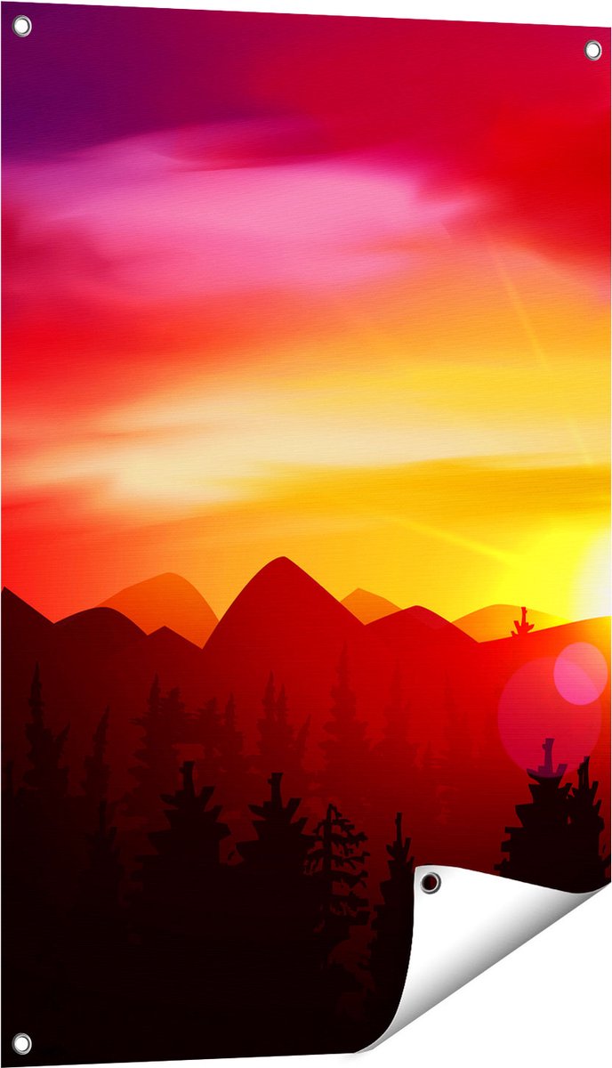 Gards Tuinposter Zonsondergang in de Bergen - Abstract - 60x90 cm - Tuindoek - Tuindecoratie - Wanddecoratie buiten - Tuinschilderij Multikleur
