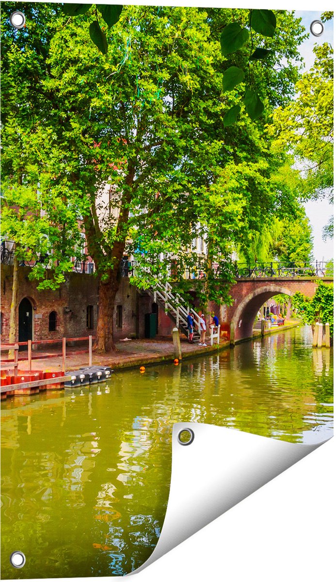 Gards Tuinposter Oudegracht in Utrecht - 40x60 cm - Tuindoek - Tuindecoratie - Wanddecoratie buiten - Tuinschilderij Multikleur