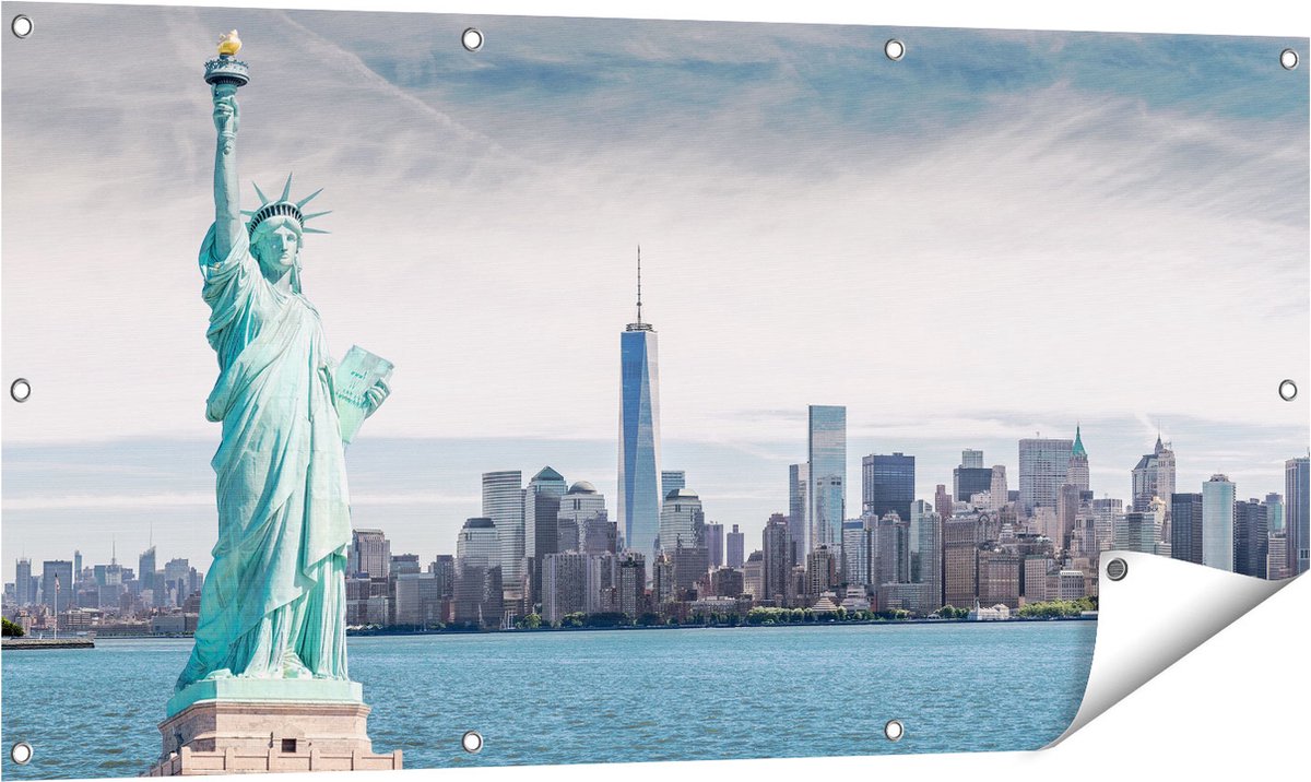 Gards Tuinposter Vrijheidsbeeld in New York - 120x60 cm - Tuindoek - Tuindecoratie - Wanddecoratie buiten - Tuinschilderij Multikleur