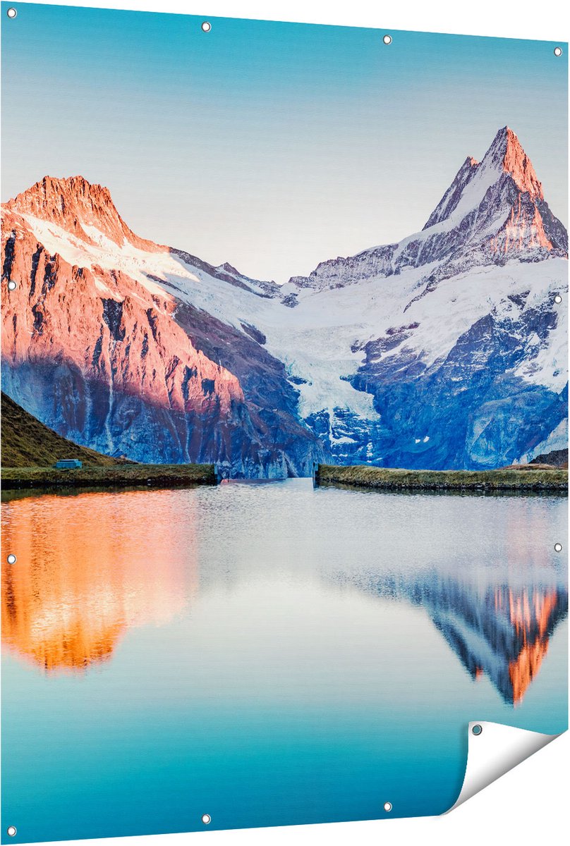 Gards Tuinposter Bergen Landschap bij het Meer - 120x150 cm - Tuindoek - Tuindecoratie - Wanddecoratie buiten - Tuinschilderij Multikleur
