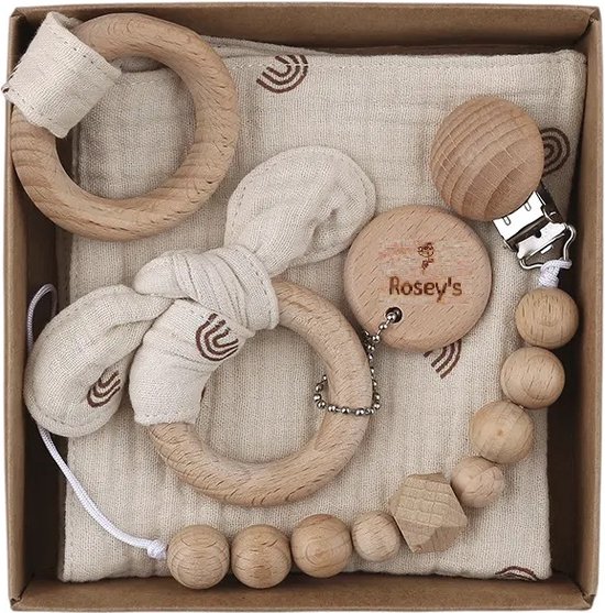 Rosey’s® Baby Giftset Rainbow – Kraamcadeau Unisex – Bijtring, Speenkoord & Knuffeldoekje – Baby Cadeau Set 0 Jaar – Babyshower / Geboorte Geschenk — afbeelding 4