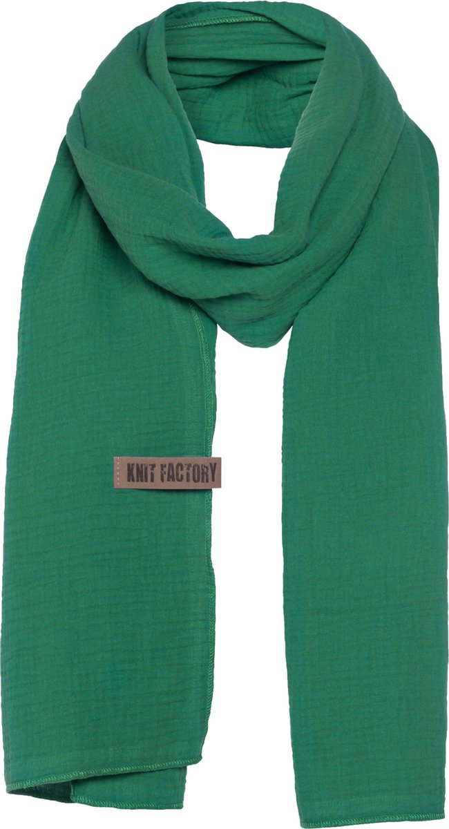Knit Factory Liv Sjaal Dames - Katoenen sjaal - Langwerpige sjaal - Groene zomersjaal - Dames sjaal - Bright Green - 200x40 cm - Duurzaam & Milieuvriendelijk - 100% Biologisch katoen