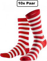 10x Paar sokken gestreept rood wit 36-40 - Thema feest party disco festival partyfeest carnaval optocht
