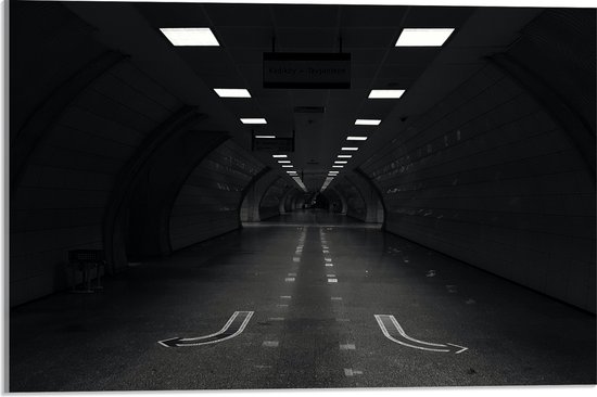 Acrylglas - Tunnel - Zwart Wit - 60x40 cm Foto op Acrylglas (Met Ophangsysteem)