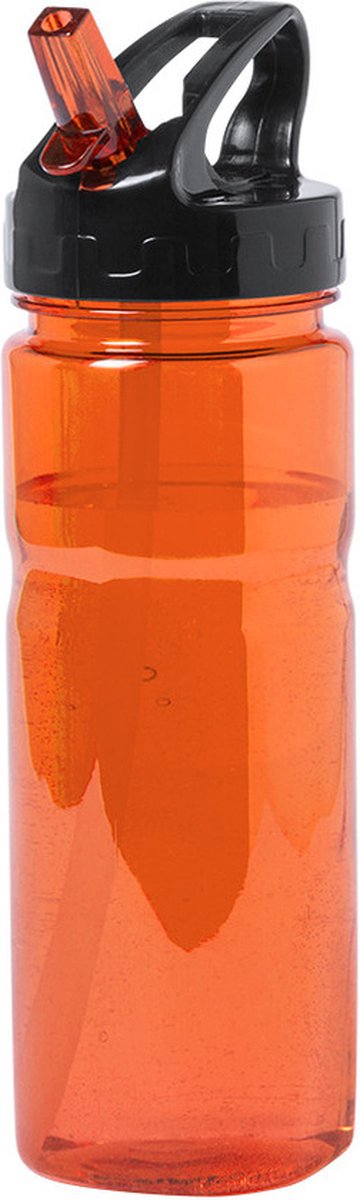 Waterfles/drinkfles/sportfles/bidon - oranje transparant - kunststof - 650 ml - met drinktuit